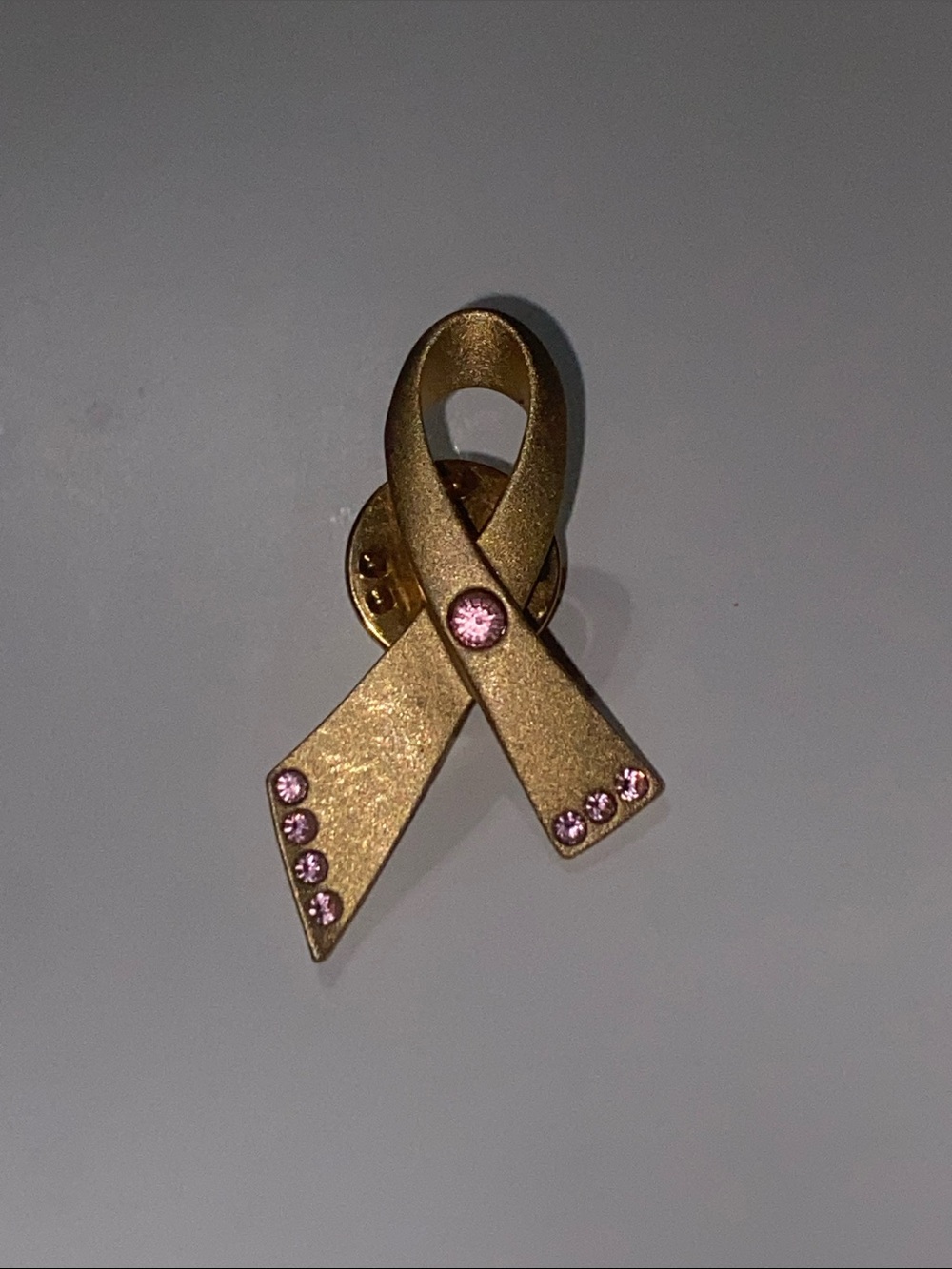 Avon Gold Ribbon Pin with Pink Crystals - Women's Jewelry